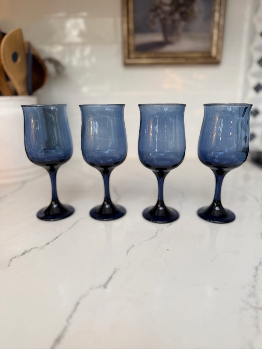 Libbey Blue Stemmed Wine Glasses - Set of 4